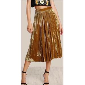 Anthropologie A. Calin pleated velvet gold midi skirt small high waisted chic